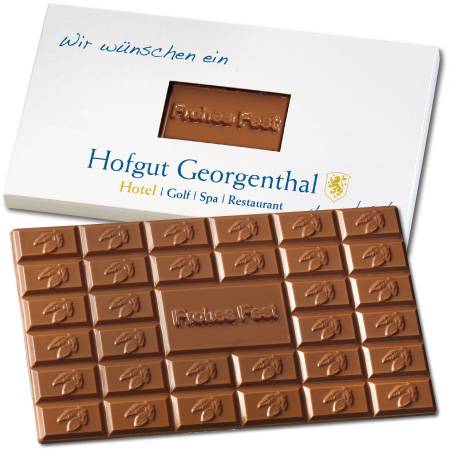 Schokoladentafel 150g "Frohes Fest" im Werbe-Präsentkarton
