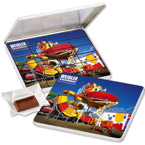 Puzzle promotionnel en chocolat en boîte décorative