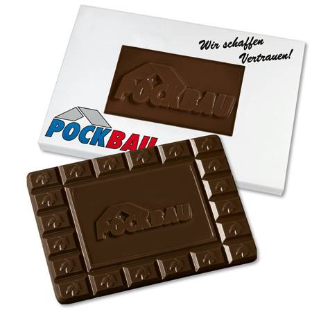 Tablette de chocolat de 60g avec logo en étui personnalisé