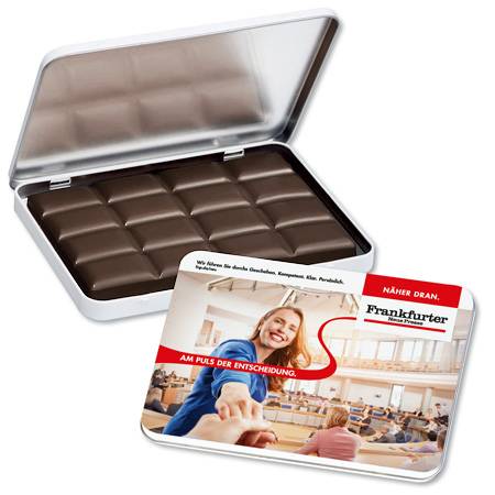 Tablette de chocolat de 60g en boîte décorative