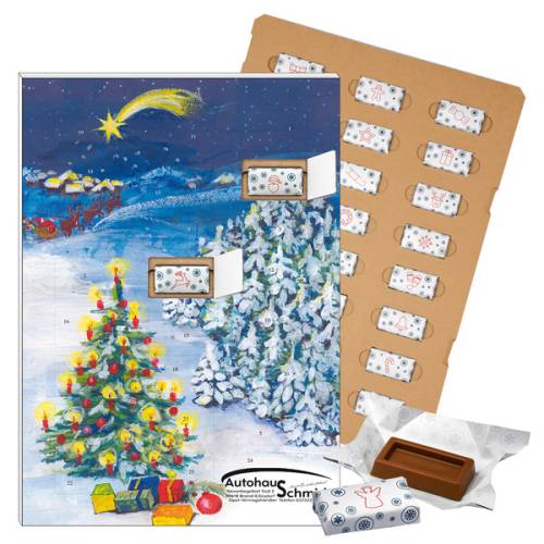 Calendrier de l’Avent ECO « Paysage de Noël » garni de carrés de chocolat