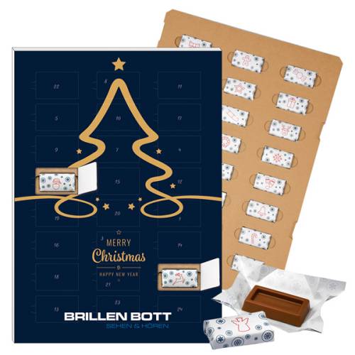 Calendrier de l’Avent ECO « Golden Christmastree » garni de carrés de chocolat